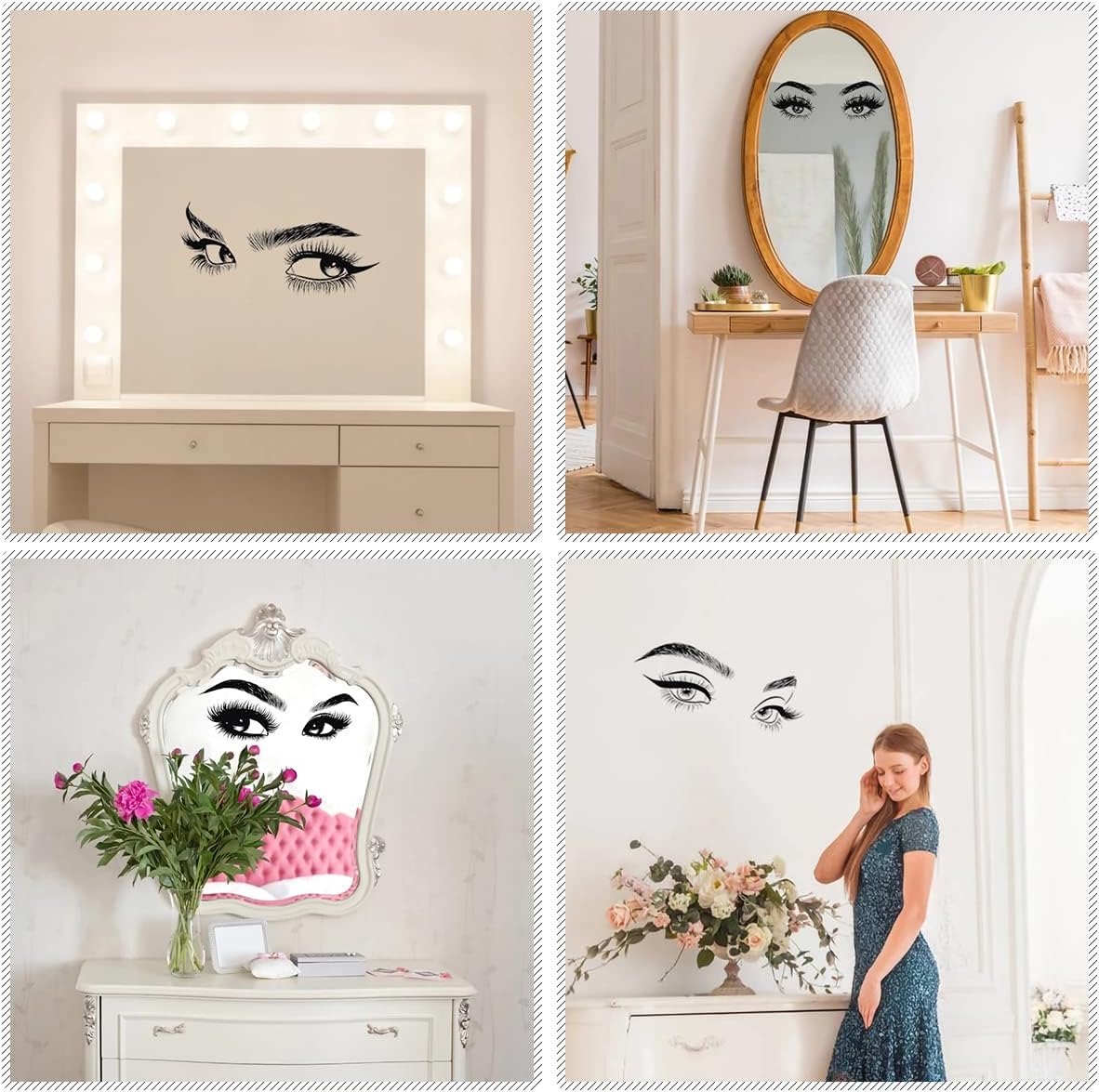 6 Stück Schwarze Frau Schönheit Augen Wandtattoo DIY Wimpern Augenbrauen Wandaufkleber Wohnzimmer Mädchen Schlafzimmer Büro Schönheitssalon Wanddeko