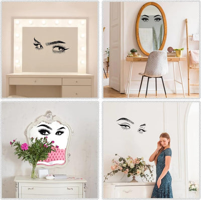 6 Stück Schwarze Frau Schönheit Augen Wandtattoo DIY Wimpern Augenbrauen Wandaufkleber Wohnzimmer Mädchen Schlafzimmer Büro Schönheitssalon Wanddeko