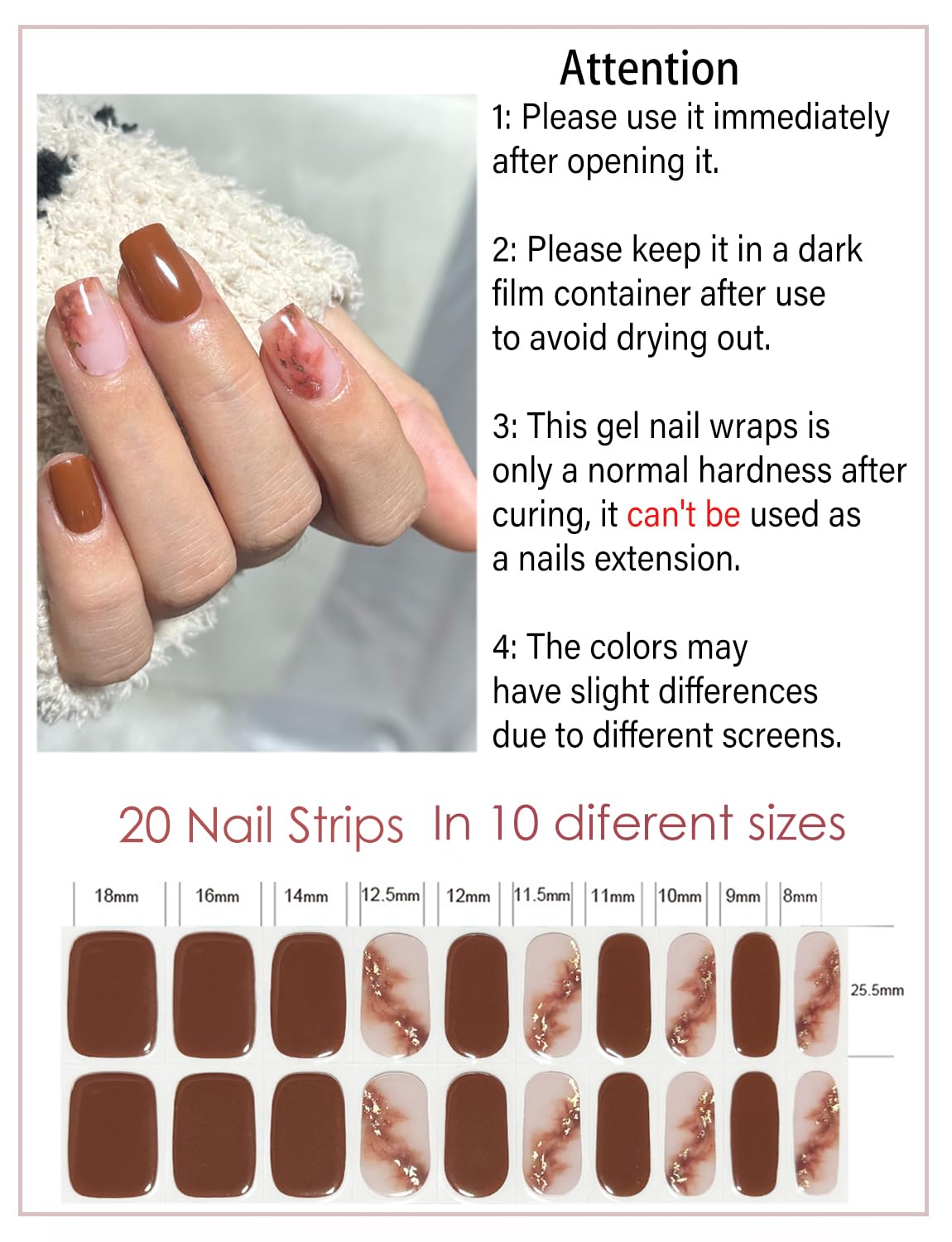 Semi Cured Gel Nail Strips, 20 Stück Gel Nagelaufkleber UV, Wraps für DIY Maniküre zu Hause (Transparent)
