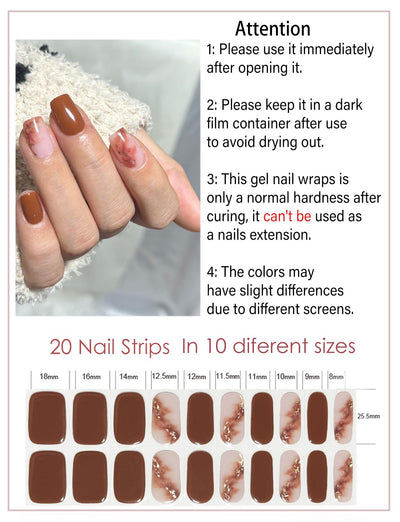 Semi Cured Gel Nail Strips, 20 Stück Gel Nagelaufkleber UV, Wraps für DIY Maniküre zu Hause (Transparent)