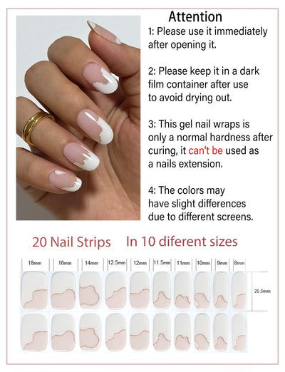 Semi Cured Gel Nail Strips, 20 Stück Gel Nagelaufkleber UV, Wraps für DIY Maniküre zu Hause (Transparent)