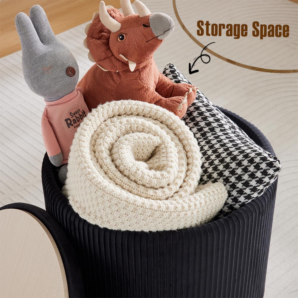 Rundes 2er-Set Aufbewahrungs-Ottoman – Gepolsterter Samt Schminktischhocker für Make-up Multifunktionale Ottomane Couchtisch Gepolsterter Sitz Fußablage für Wohnzimmer & Schlafzimmer (Weiß)
