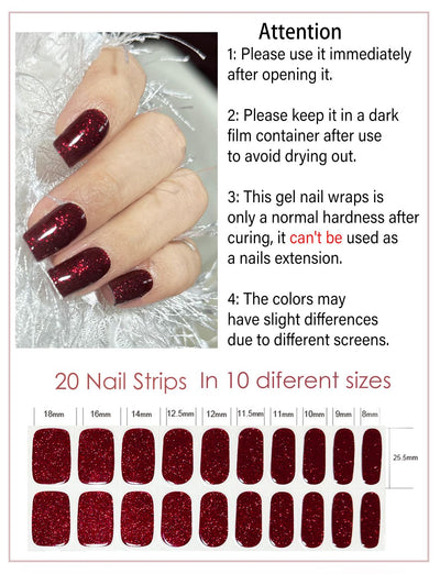 Semi Cured Gel Nail Strips, 20 Stück Gel Nagelaufkleber UV, Wraps für DIY Maniküre zu Hause (Transparent)