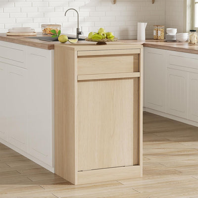 GarveeHome Doppelt Kippbarer Mülleimerschrank, Moderner Mülleimerschrank mit 20 Gallonen Stauraum, Versteckter freistehender Mülleimerschrank / Wäschekorb für Küche, Ess- und Wohnzimmer