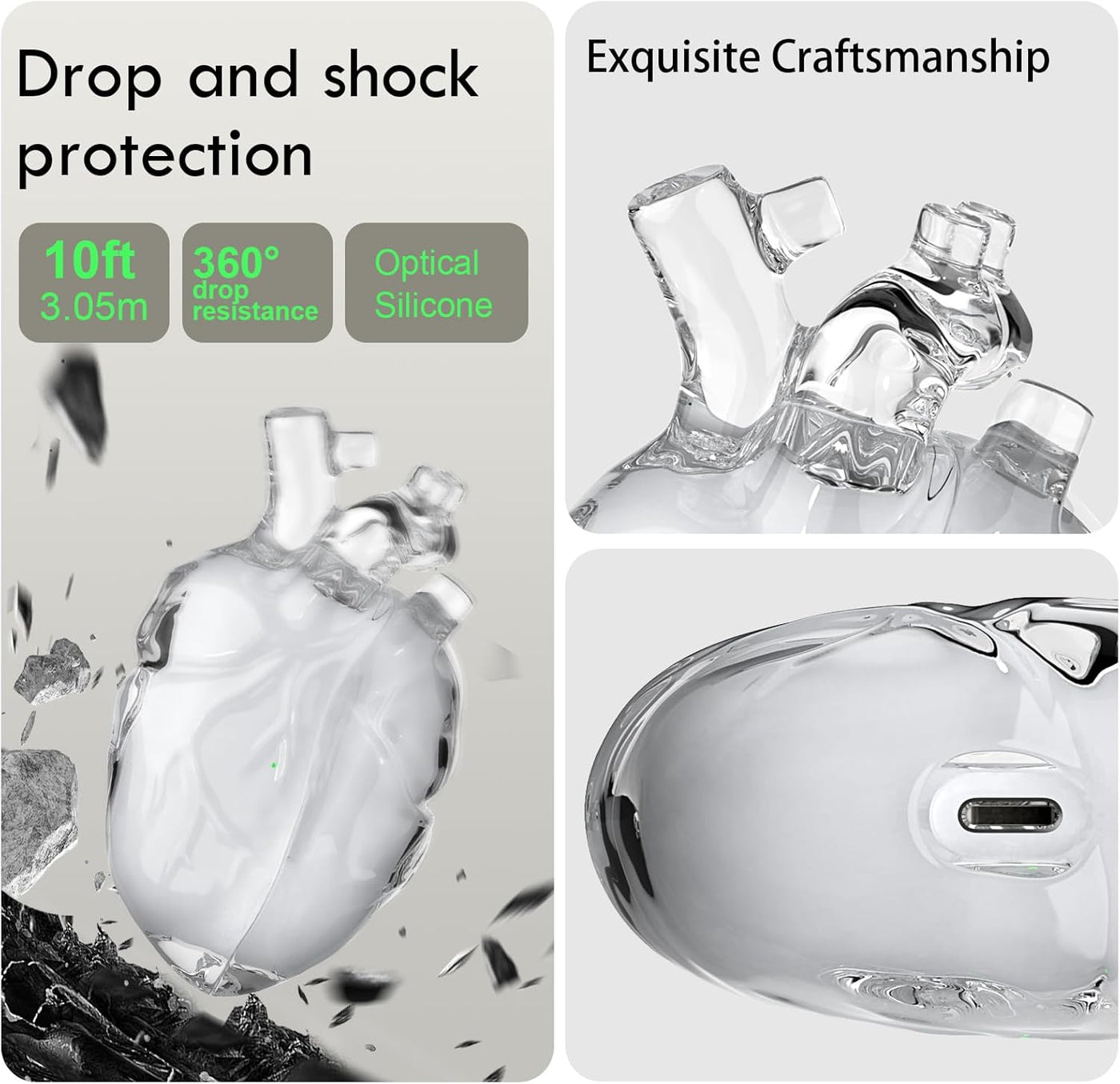 Flüssige Silikonhülle für AirPods Pro 2 – Kreatives Herzdesign, geeignet für Apple AirPods Pro 2. Generation Ladecase (Rot, AirPods Pro 1. / 2. Generation)