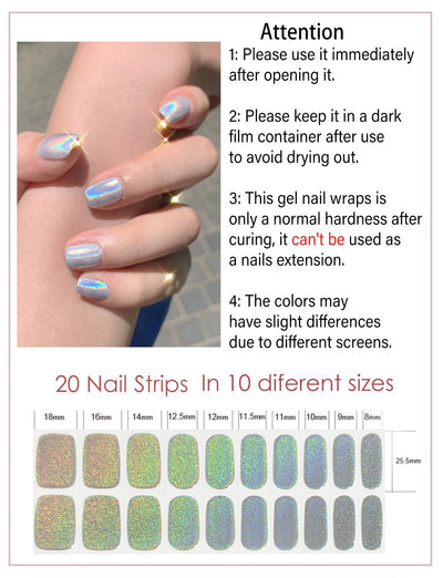 Semi Cured Gel Nail Strips, 20 Stück Gel Nagelaufkleber UV, Wraps für DIY Maniküre zu Hause (Transparent)
