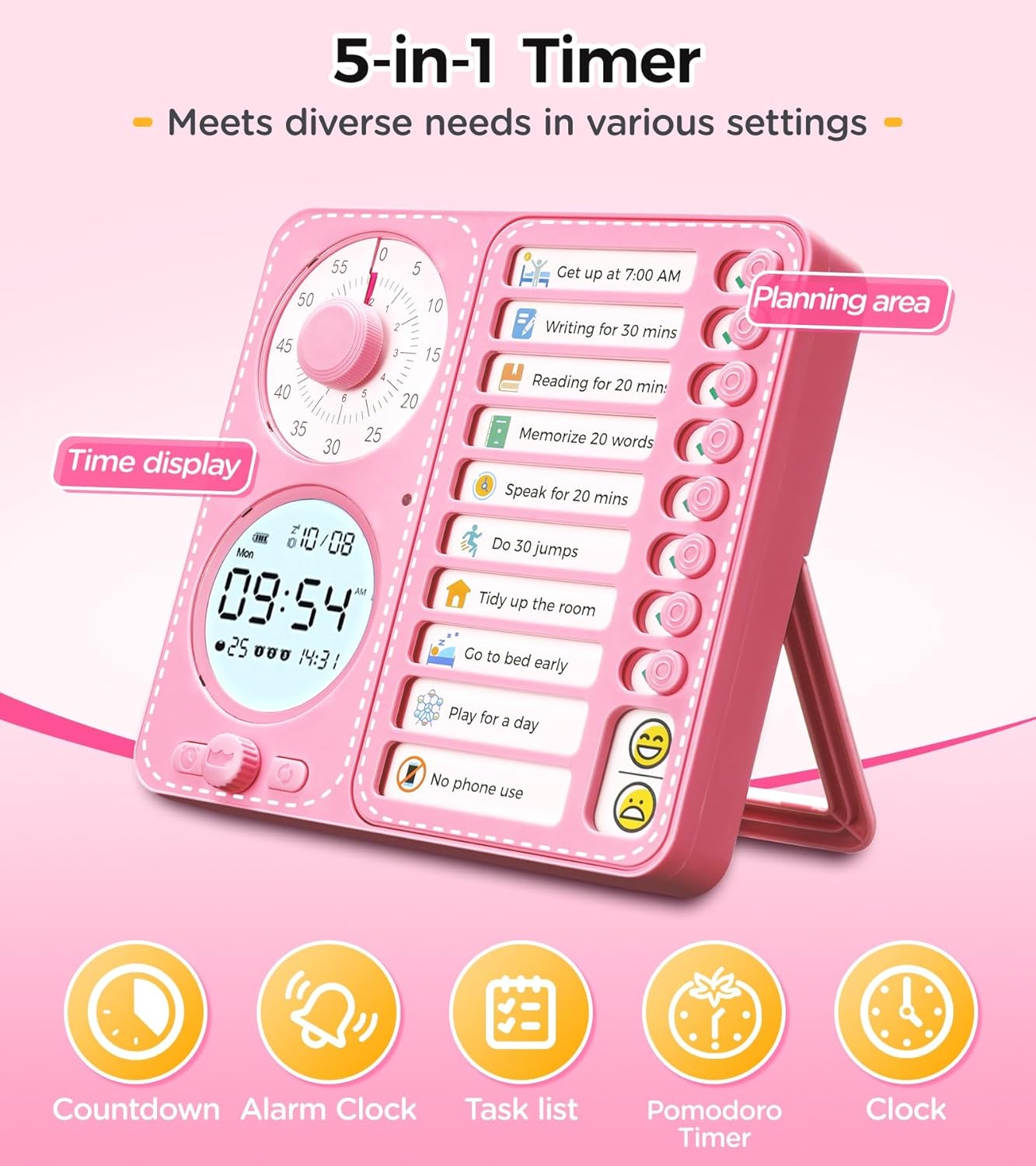 Visueller Timer & Digitaler Wecker für Kinder und Erwachsene: Lautloses Zeitmanagement-Tool mit To-do-Liste für Zuhause, Küche, Schule, Lehrer und Klassenzimmer, Aufgabenplan für Kinder