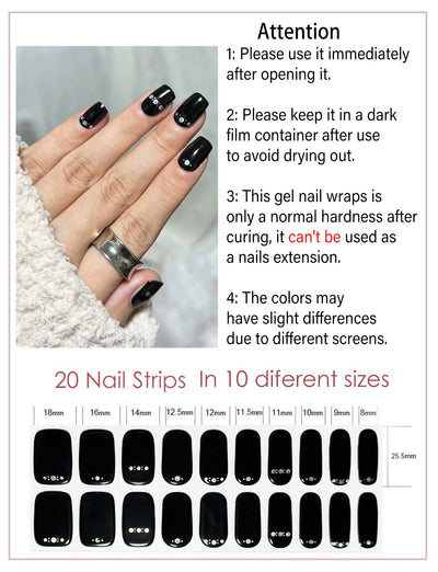 Semi Cured Gel Nail Strips, 20 Stück Gel Nagelaufkleber UV, Wraps für DIY Maniküre zu Hause (Transparent)