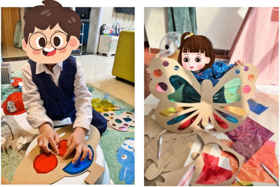 Handgemachtes Spielzeug für Kinder – Schmetterlingsflügel aus farbiger Zellophanfolie mit Licht- und Schatteneffekt, Holzplatte zur Eltern-Kind-Interaktion (4er-Pack)