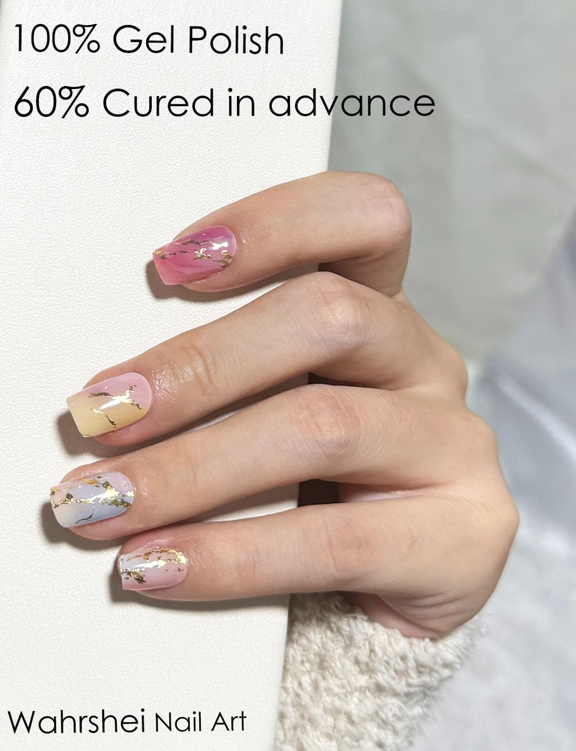 Semi Cured Gel Nail Strips, 20 Stück Gel Nagelaufkleber UV, Wraps für DIY Maniküre zu Hause (Transparent)