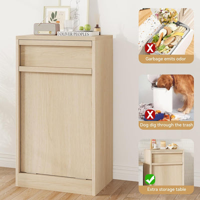 GarveeHome Doppelt Kippbarer Mülleimerschrank, Moderner Mülleimerschrank mit 20 Gallonen Stauraum, Versteckter freistehender Mülleimerschrank / Wäschekorb für Küche, Ess- und Wohnzimmer