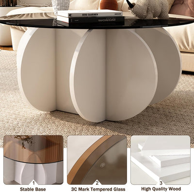 Schwarzer Couchtisch, 31,5" runder Glastisch für das Wohnzimmer, Mid-Century-Modern-Couchtisch, einzigartiger runder Beistelltisch mit Holzfuß
