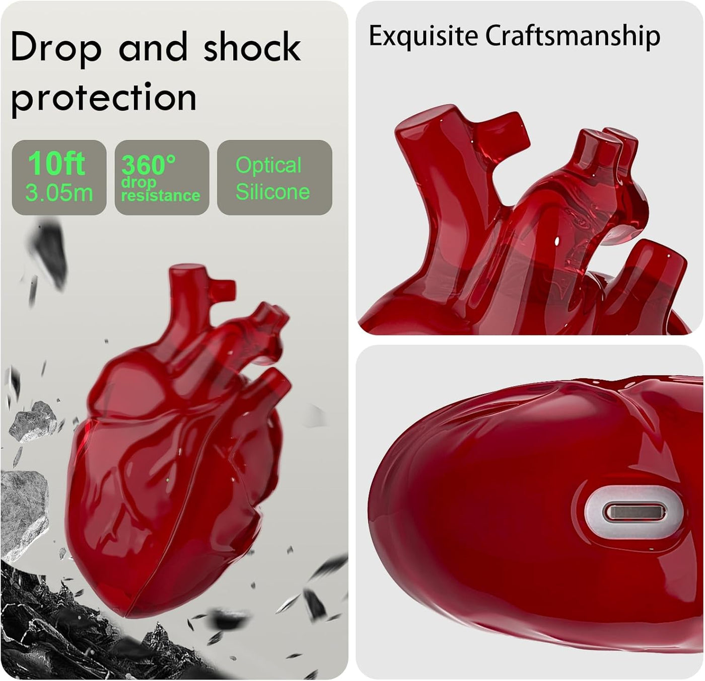 Flüssige Silikonhülle für AirPods Pro 2 – Kreatives Herzdesign, geeignet für Apple AirPods Pro 2. Generation Ladecase (Rot, AirPods Pro 1. / 2. Generation)