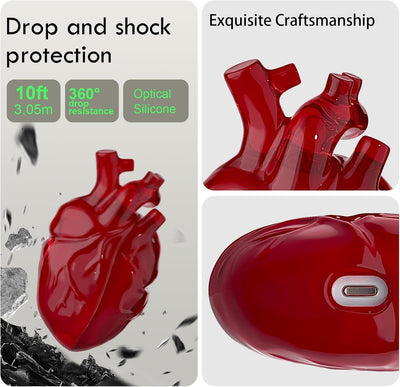 Flüssige Silikonhülle für AirPods Pro 2 – Kreatives Herzdesign, geeignet für Apple AirPods Pro 2. Generation Ladecase (Rot, AirPods Pro 1. / 2. Generation)