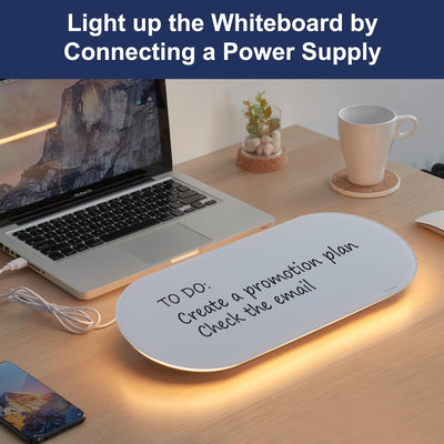 TSJ OFFICE Glas-Schreibtisch-Whiteboard – 17 x 7 Zoll kleines Whiteboard mit blauer Beleuchtung, Glas-Whiteboard-Oberfläche Notizblock mit 1 Schublade, Schreibtisch-Organizer für Büro, Zuhause, Schulbedarf