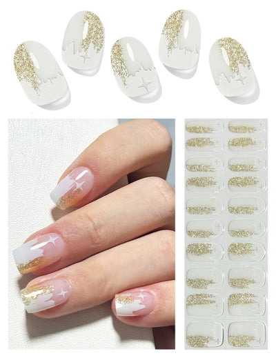 Semi Cured Gel Nail Strips, 20 Stück Gel Nagelaufkleber UV, Wraps für DIY Maniküre zu Hause (Transparent)