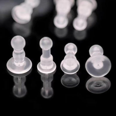 Undurchdringliche weiche, lange Ohrstecker-Verschlüsse für durchstochene Ohren, 50 Stück, TPE-Material in medizinischer Qualität, bequemer Sitz für alle Ohrringe (Doppelkugeln)