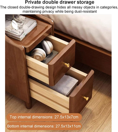Schmaler Nachttisch für das Schlafzimmer, Nachttisch aus Massivholz mit 2 Schubladen & offenem Schieberegal, Beistelltisch im Mid-Century-Modern-Stil für kleine Räume (30x40x50cm(12x16x20in), Gelb)