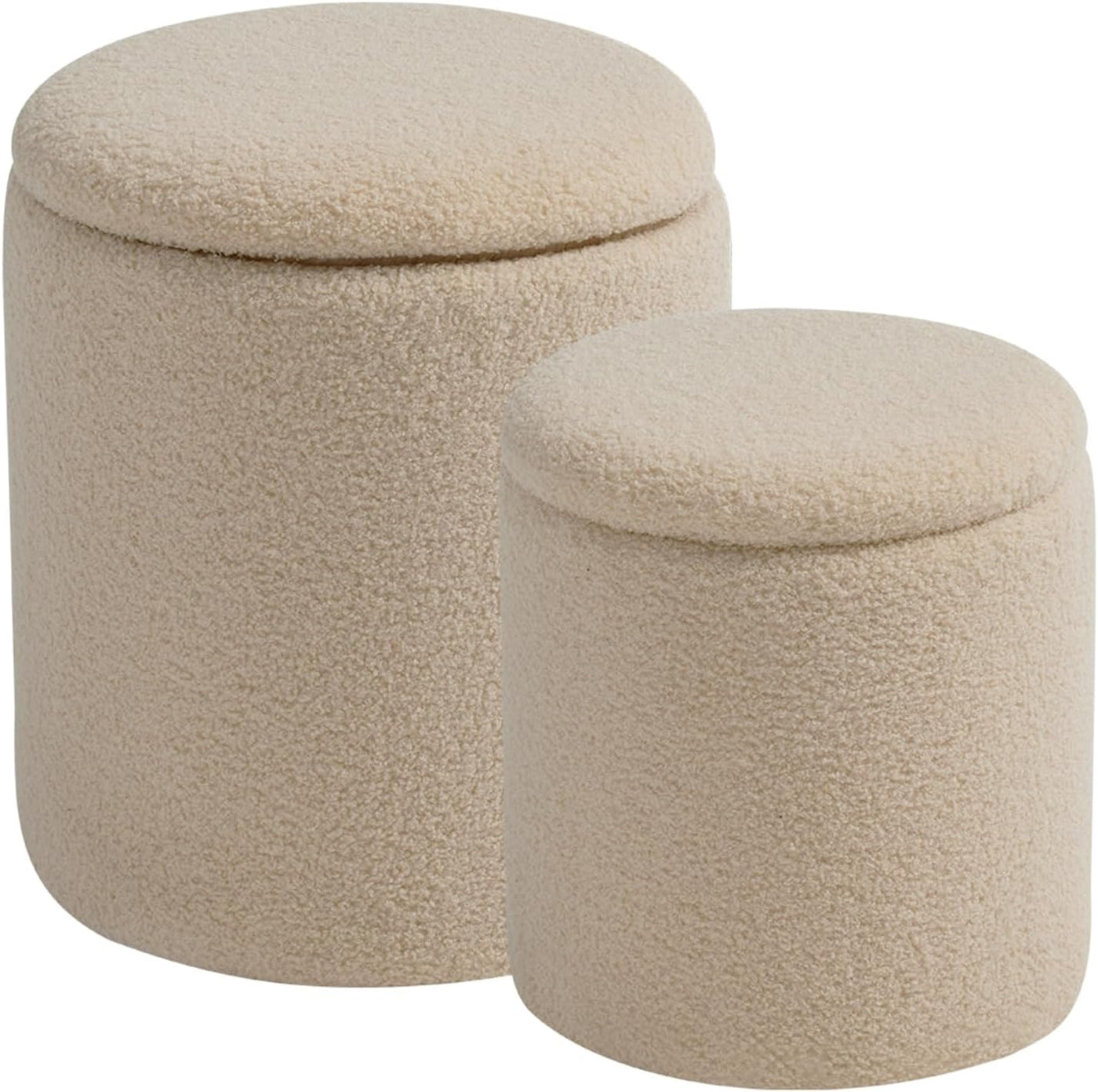 Rundes 2er-Set Aufbewahrungs-Ottoman – Gepolsterter Samt Schminktischhocker für Make-up Multifunktionale Ottomane Couchtisch Gepolsterter Sitz Fußablage für Wohnzimmer & Schlafzimmer (Weiß)