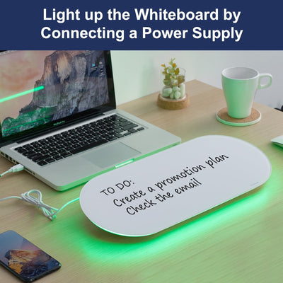 TSJ OFFICE Glas-Schreibtisch-Whiteboard – 17 x 7 Zoll kleines Whiteboard mit blauer Beleuchtung, Glas-Whiteboard-Oberfläche Notizblock mit 1 Schublade, Schreibtisch-Organizer für Büro, Zuhause, Schulbedarf