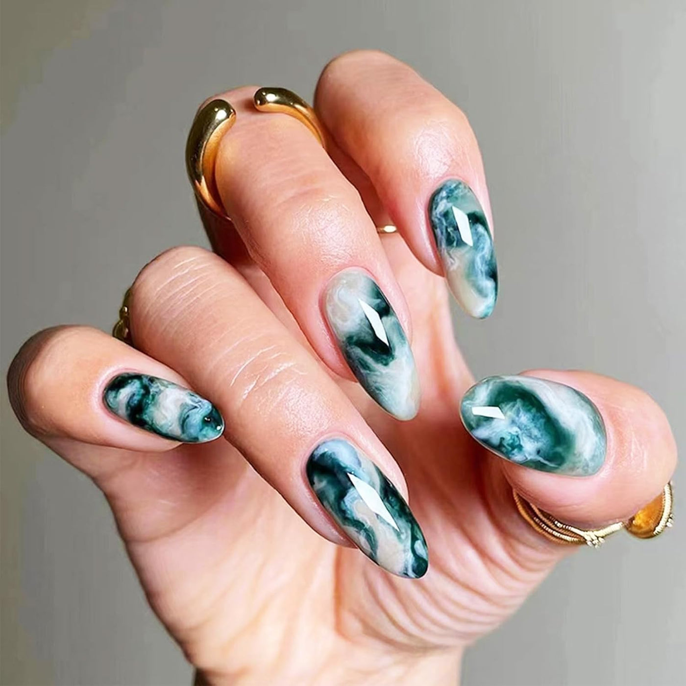 24 Stück Sommer Press-on-Nägel French Tips Medium Mandel Acryl Künstliche Nägel Sonnennägel zum Aufkleben Glänzende Orange Kurvenlinie Künstliche Nagelwellen Gelkleber Fingernägel für Maniküre Kunst Frauen Mädchen