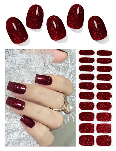 Semi Cured Gel Nail Strips, 20 Stück Gel Nagelaufkleber UV, Wraps für DIY Maniküre zu Hause (Transparent)