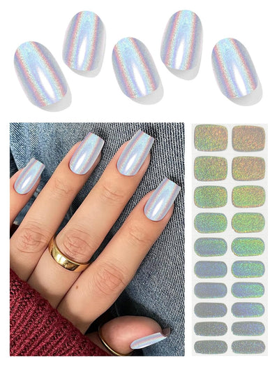 Semi Cured Gel Nail Strips, 20 Stück Gel Nagelaufkleber UV, Wraps für DIY Maniküre zu Hause (Transparent)