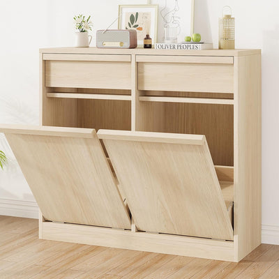 GarveeHome Doppelt Kippbarer Mülleimerschrank, Moderner Mülleimerschrank mit 20 Gallonen Stauraum, Versteckter freistehender Mülleimerschrank / Wäschekorb für Küche, Ess- und Wohnzimmer