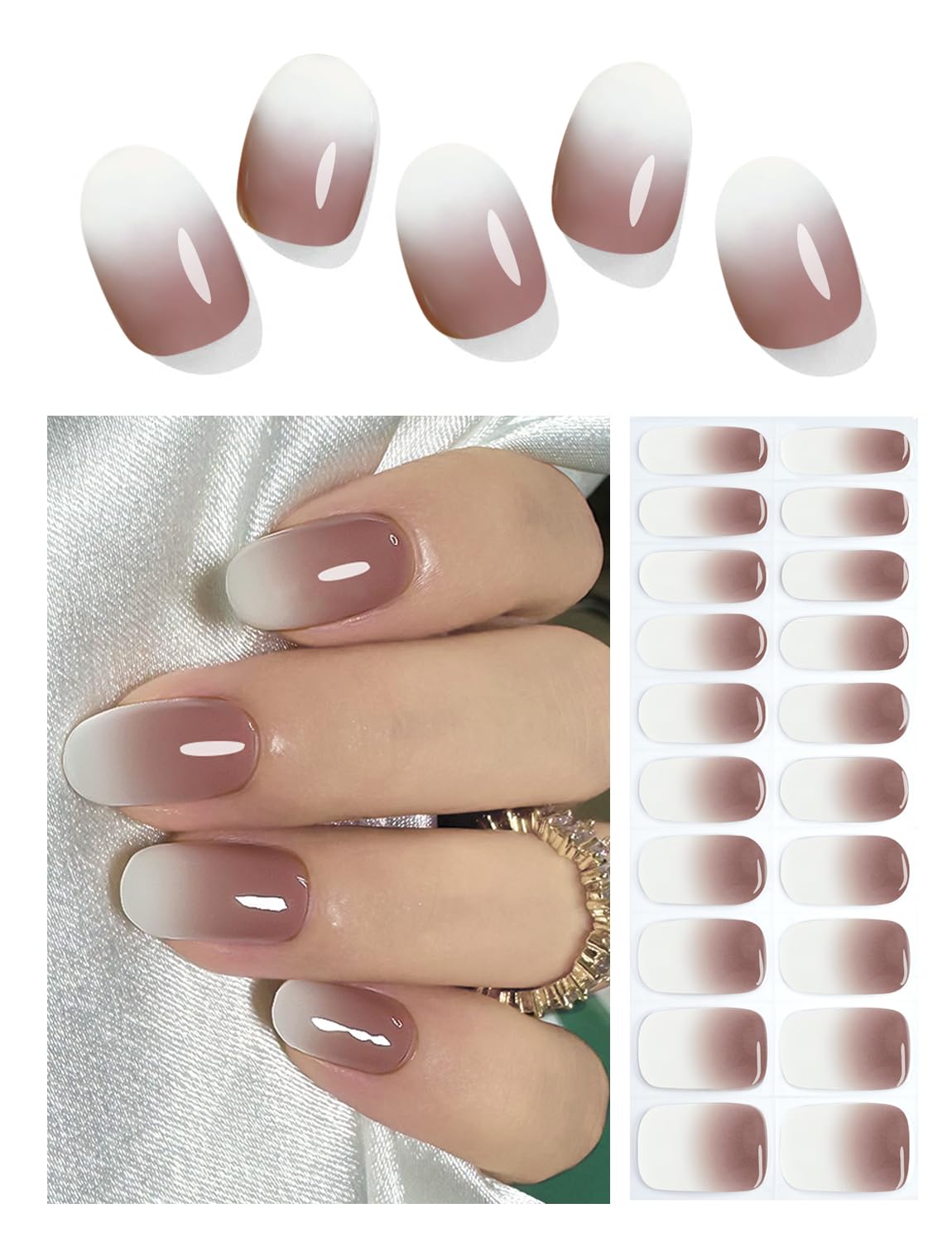 Semi Cured Gel Nail Strips, 20 Stück Gel Nagelaufkleber UV, Wraps für DIY Maniküre zu Hause (Transparent)