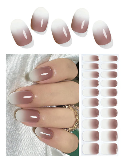 Semi Cured Gel Nail Strips, 20 Stück Gel Nagelaufkleber UV, Wraps für DIY Maniküre zu Hause (Transparent)