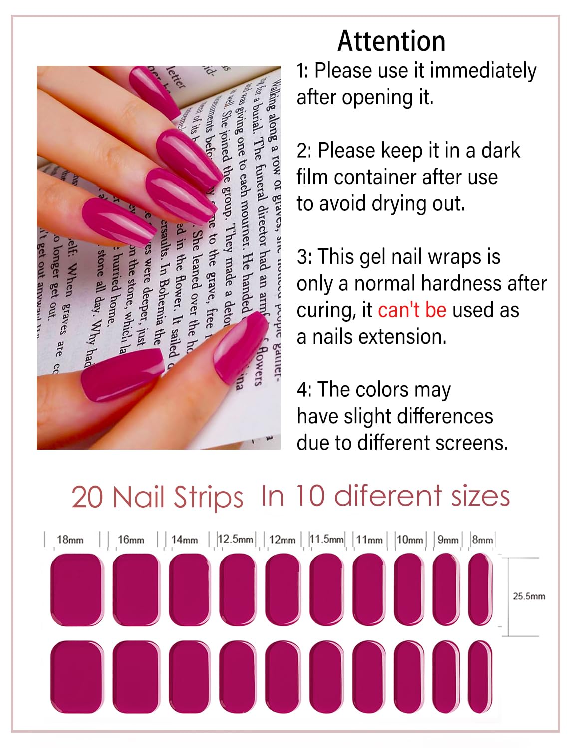 Semi Cured Gel Nail Strips, 20 Stück Gel Nagelaufkleber UV, Wraps für DIY Maniküre zu Hause (Transparent)
