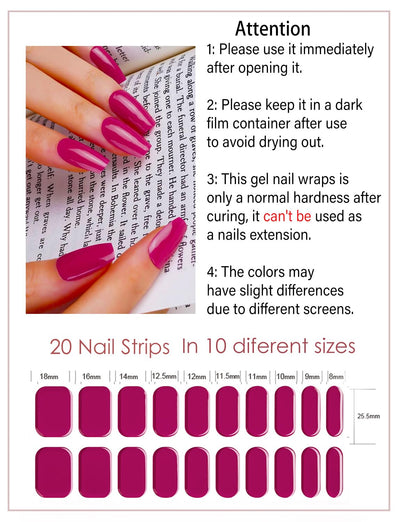 Semi Cured Gel Nail Strips, 20 Stück Gel Nagelaufkleber UV, Wraps für DIY Maniküre zu Hause (Transparent)