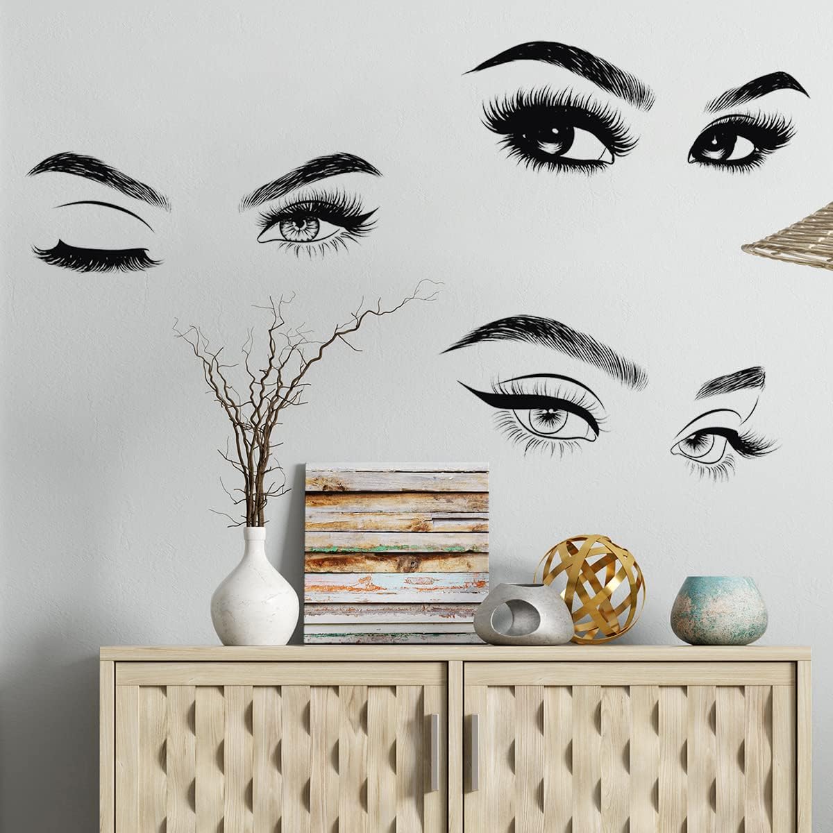 6 Stück Schwarze Frau Schönheit Augen Wandtattoo DIY Wimpern Augenbrauen Wandaufkleber Wohnzimmer Mädchen Schlafzimmer Büro Schönheitssalon Wanddeko