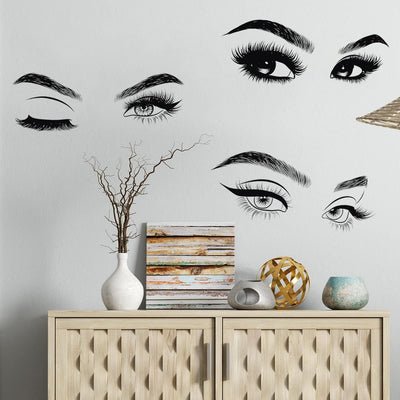 6 Stück Schwarze Frau Schönheit Augen Wandtattoo DIY Wimpern Augenbrauen Wandaufkleber Wohnzimmer Mädchen Schlafzimmer Büro Schönheitssalon Wanddeko