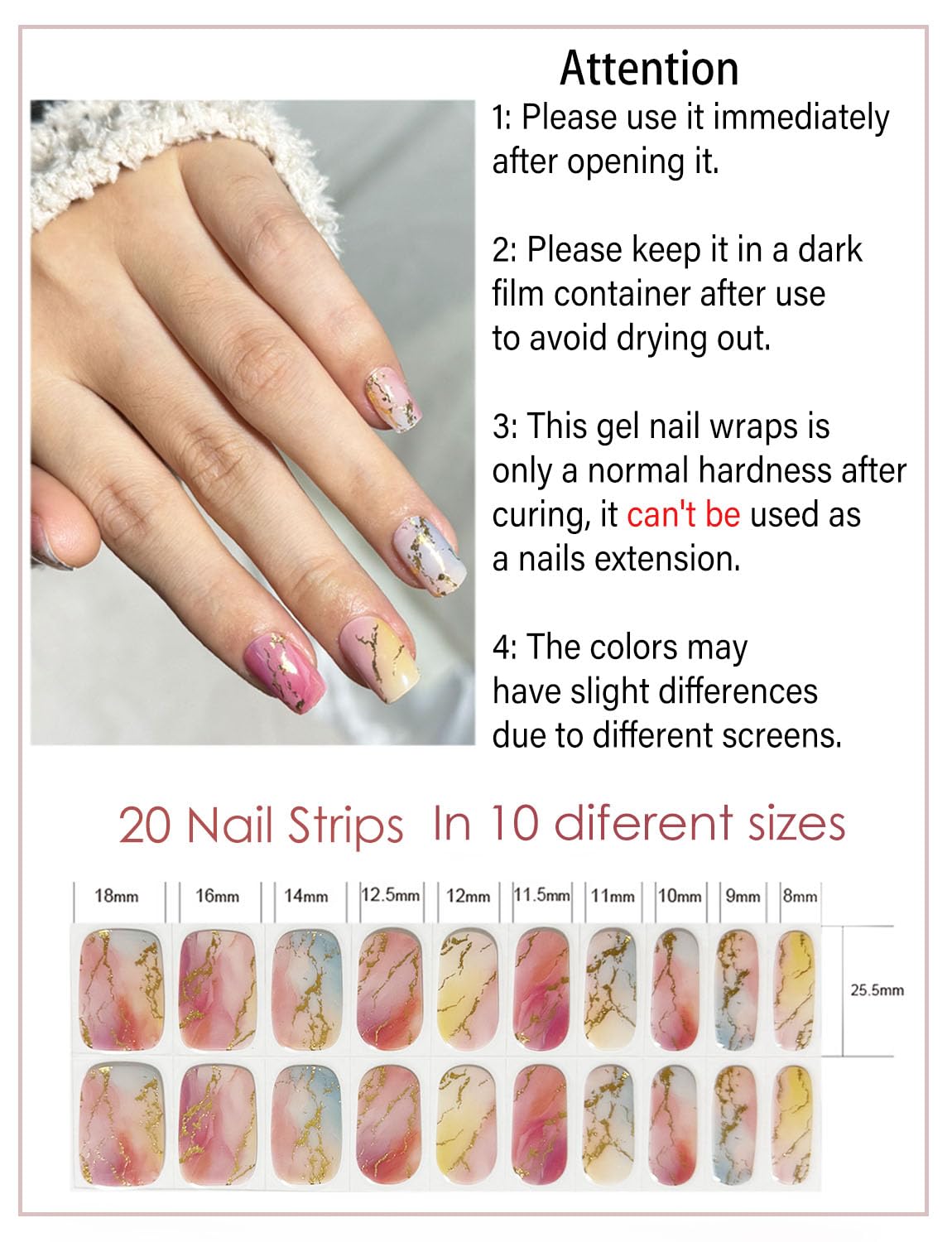 Semi Cured Gel Nail Strips, 20 Stück Gel Nagelaufkleber UV, Wraps für DIY Maniküre zu Hause (Transparent)