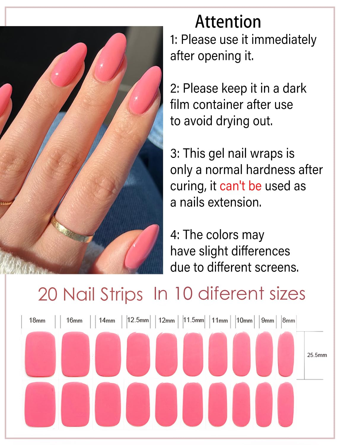 Semi Cured Gel Nail Strips, 20 Stück Gel Nagelaufkleber UV, Wraps für DIY Maniküre zu Hause (Transparent)