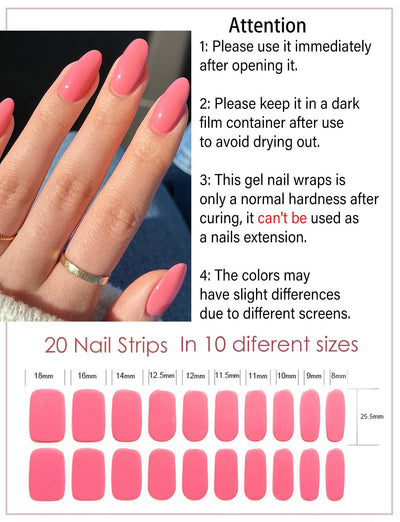 Semi Cured Gel Nail Strips, 20 Stück Gel Nagelaufkleber UV, Wraps für DIY Maniküre zu Hause (Transparent)