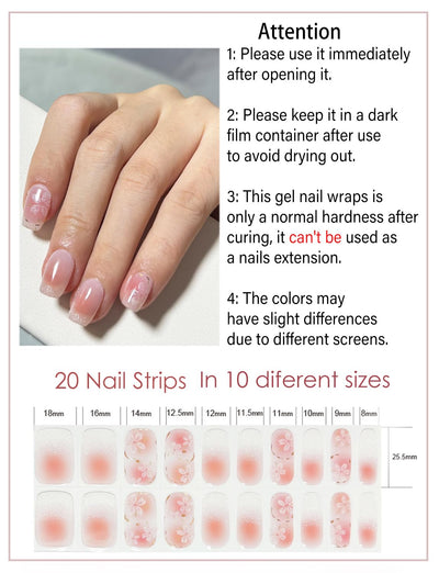 Semi Cured Gel Nail Strips, 20 Stück Gel Nagelaufkleber UV, Wraps für DIY Maniküre zu Hause (Transparent)