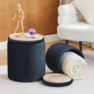 Rundes 2er-Set Aufbewahrungs-Ottoman – Gepolsterter Samt Schminktischhocker für Make-up Multifunktionale Ottomane Couchtisch Gepolsterter Sitz Fußablage für Wohnzimmer & Schlafzimmer (Weiß)