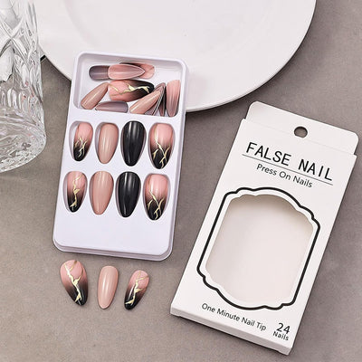 24 Stück Sommer Press-on-Nägel French Tips Medium Mandel Acryl Künstliche Nägel Sonnennägel zum Aufkleben Glänzende Orange Kurvenlinie Künstliche Nagelwellen Gelkleber Fingernägel für Maniküre Kunst Frauen Mädchen