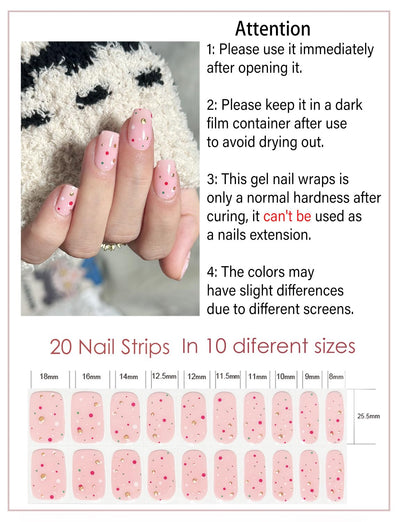 Semi Cured Gel Nail Strips, 20 Stück Gel Nagelaufkleber UV, Wraps für DIY Maniküre zu Hause (Transparent)