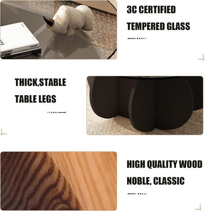 Schwarzer Couchtisch, 31,5" runder Glastisch für das Wohnzimmer, Mid-Century-Modern-Couchtisch, einzigartiger runder Beistelltisch mit Holzfuß