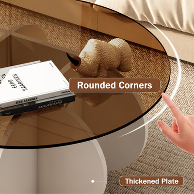 Schwarzer Couchtisch, 31,5" runder Glastisch für das Wohnzimmer, Mid-Century-Modern-Couchtisch, einzigartiger runder Beistelltisch mit Holzfuß