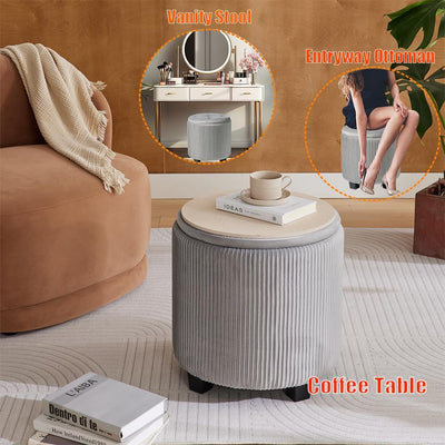 Rundes 2er-Set Aufbewahrungs-Ottoman – Gepolsterter Samt Schminktischhocker für Make-up Multifunktionale Ottomane Couchtisch Gepolsterter Sitz Fußablage für Wohnzimmer & Schlafzimmer (Weiß)