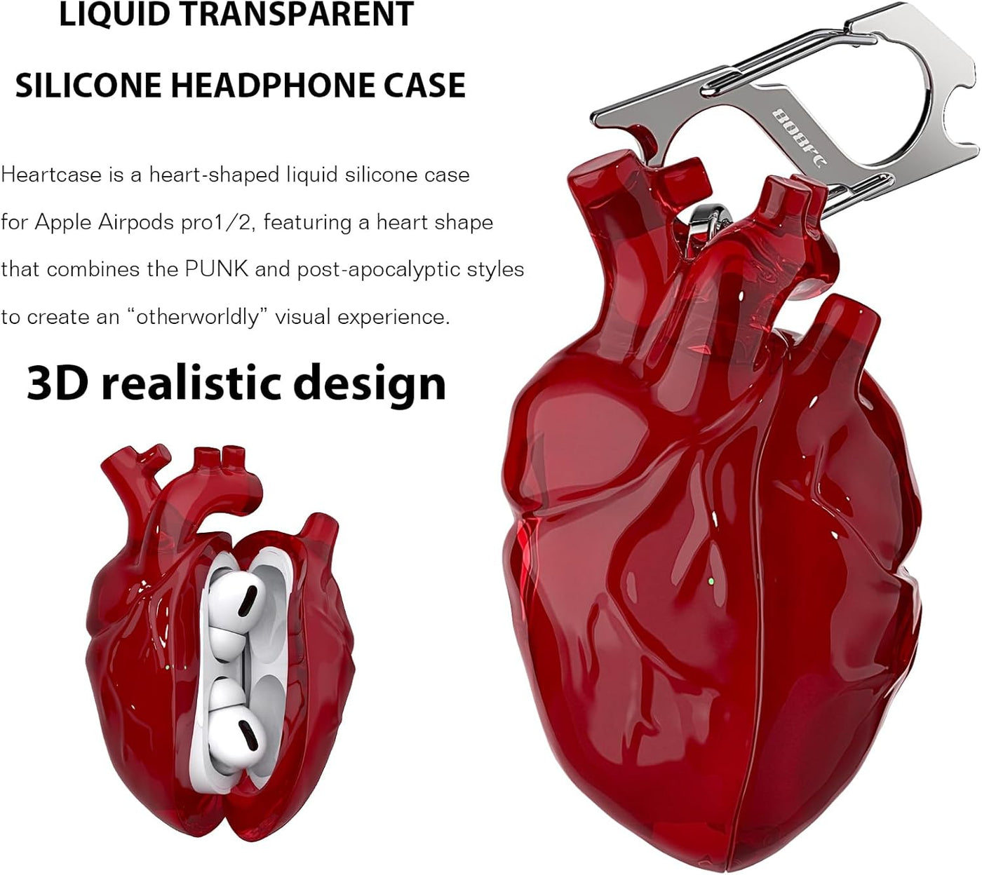 Flüssige Silikonhülle für AirPods Pro 2 – Kreatives Herzdesign, geeignet für Apple AirPods Pro 2. Generation Ladecase (Rot, AirPods Pro 1. / 2. Generation)