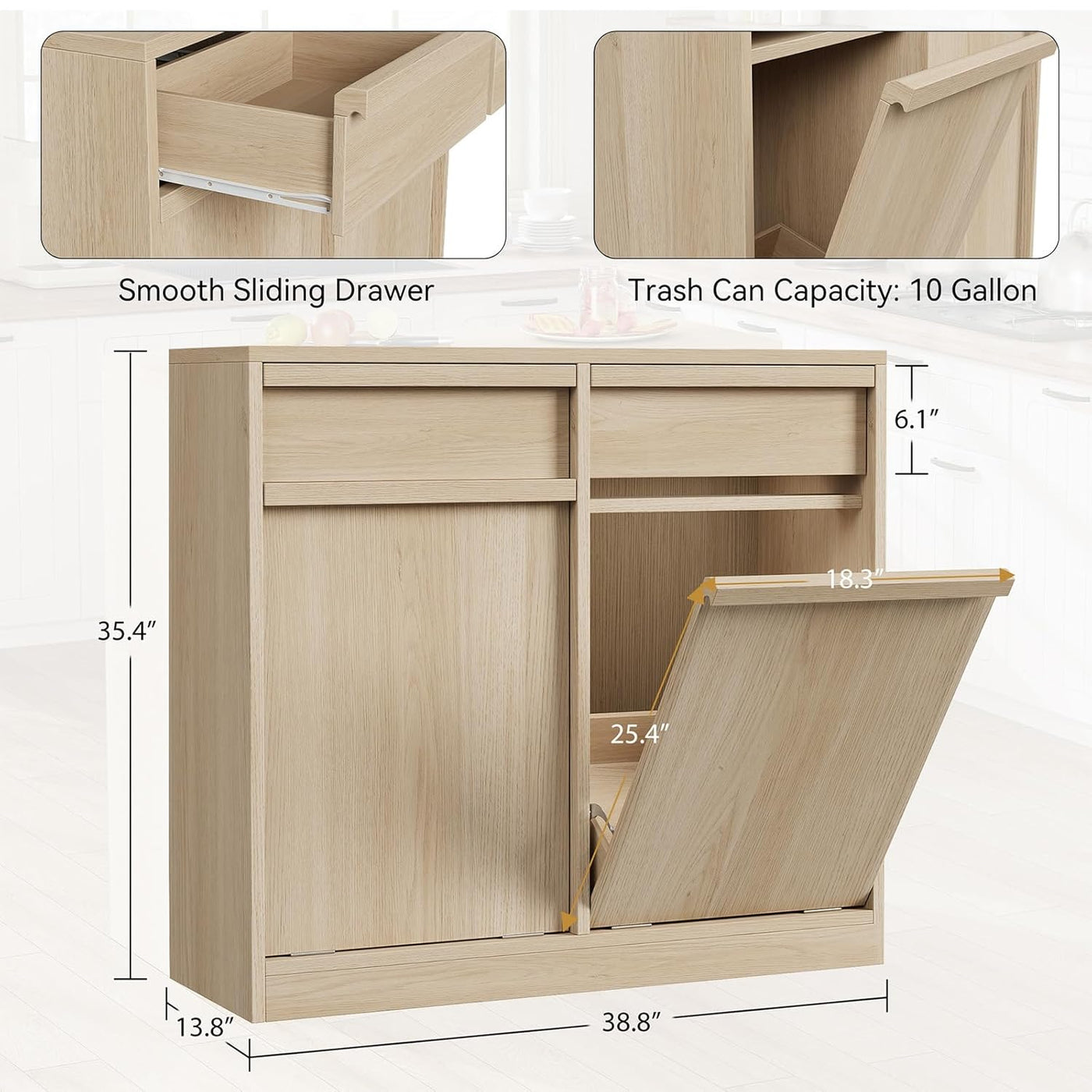 GarveeHome Doppelt Kippbarer Mülleimerschrank, Moderner Mülleimerschrank mit 20 Gallonen Stauraum, Versteckter freistehender Mülleimerschrank / Wäschekorb für Küche, Ess- und Wohnzimmer
