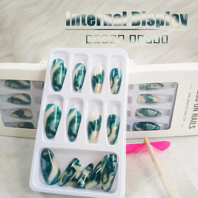 24 Stück Sommer Press-on-Nägel French Tips Medium Mandel Acryl Künstliche Nägel Sonnennägel zum Aufkleben Glänzende Orange Kurvenlinie Künstliche Nagelwellen Gelkleber Fingernägel für Maniküre Kunst Frauen Mädchen