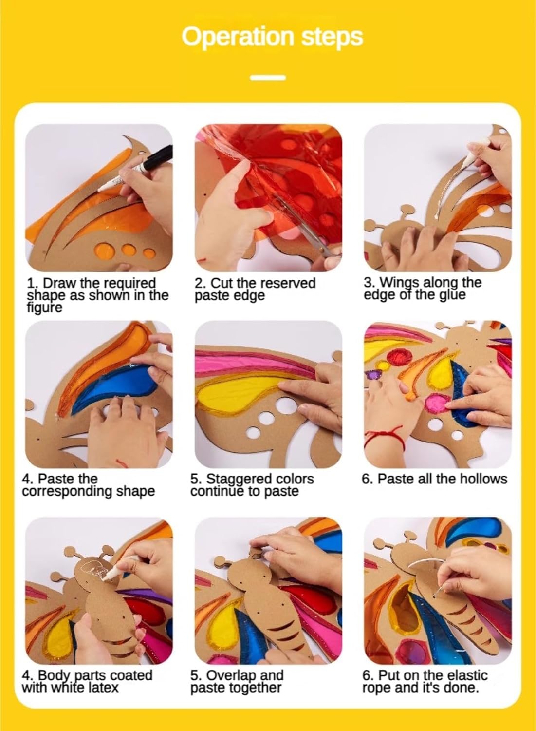Handgemachtes Spielzeug für Kinder – Schmetterlingsflügel aus farbiger Zellophanfolie mit Licht- und Schatteneffekt, Holzplatte zur Eltern-Kind-Interaktion (4er-Pack)