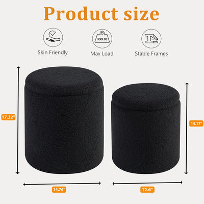 Rundes 2er-Set Aufbewahrungs-Ottoman – Gepolsterter Samt Schminktischhocker für Make-up Multifunktionale Ottomane Couchtisch Gepolsterter Sitz Fußablage für Wohnzimmer & Schlafzimmer (Weiß)