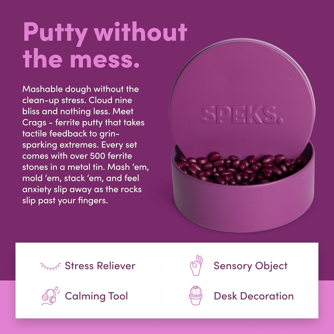 Speks Original Crags Ferrit-Knetmasse | 500+ Ferritsteine in einer Dose, Fidget-Spielzeug zur Stresslinderung, sensorisches Schreibtischspielzeug für Erwachsene & Jugendliche ab 14 | Rose, Groß